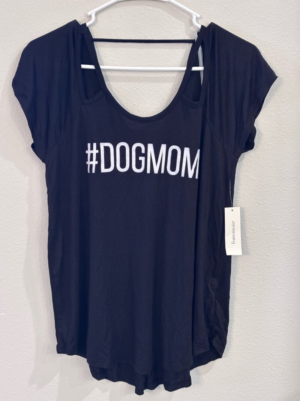 Francesca's Collections Alya Women’s Small, #DOGMOM Graphic Tee, Black